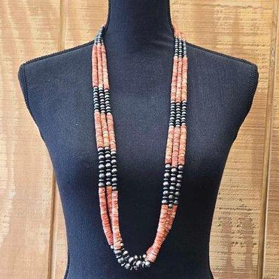 38 • handmade sterling silver and red oyster pearls necklace, 248g