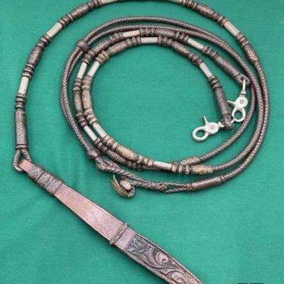 Sale Photo Thumbnail #392: 705 • braided kangaroo silver romal rein set with rein bag