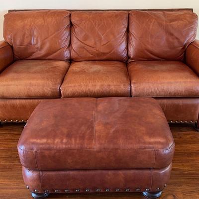 Valencia Artisan Full Leather Sofa in a Cognac Tan Shade W/ Ottoman | 78x41x34