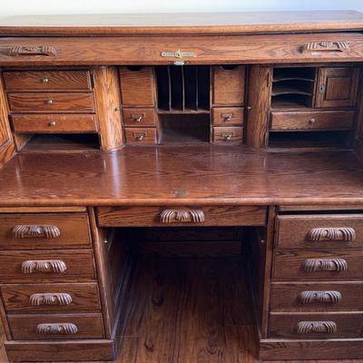Vintage Oak Roll Top Desk | 60x33x50 | 3 Piece Set