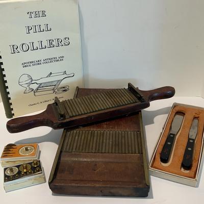 Antique Apothecary Pill Rollers, Ohaus Fractional Weights & Tools | Pharmacy Collectibles