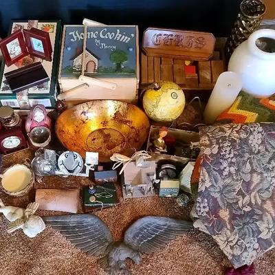 Home Décor Assortment with Bowls, Books & Crocheted Throws