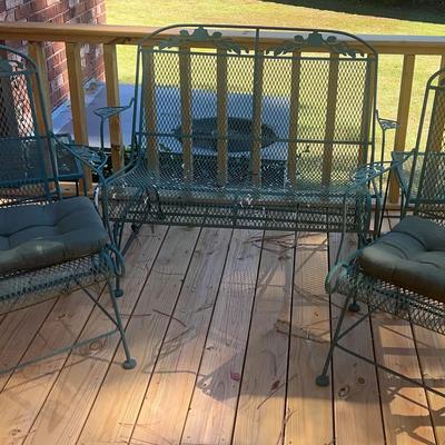 Green Metal Patio Furniture Set with Glider