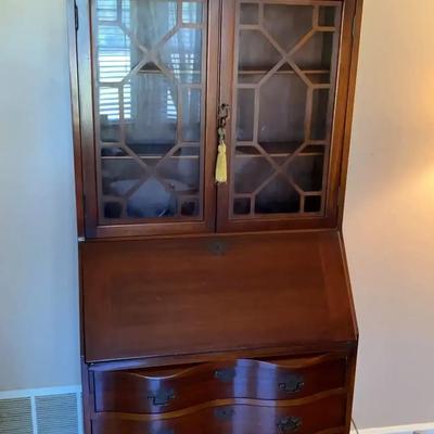 Vintage Secretary Desk with Cabinet and Drawers
