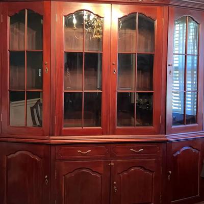 Large Ornate China Cabinet with Beveled Glass Doors
