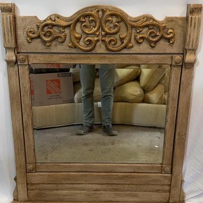 Antique Distressed Wood Framed Wall Mirror 