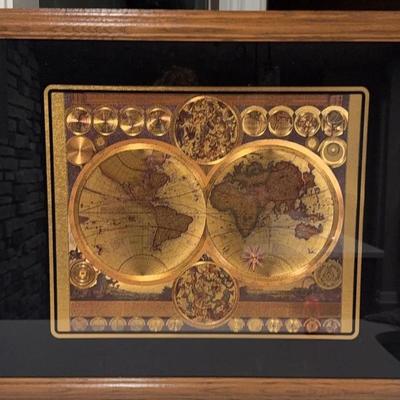 FRAMED PETER SCHENK PLANISPHARIUM TERRESTRE GOLD FOIL WORLD MAP