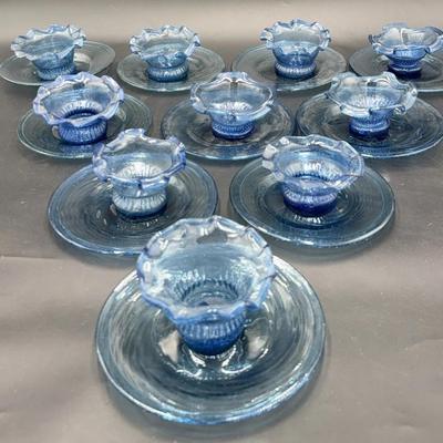 Vintage Fry Style Azure Blue Glass - 10 Piece Set 