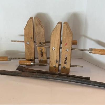 Iron Pry Bars And Wood Clamps