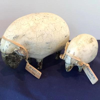 Pair Of Wooden Sheep Figures