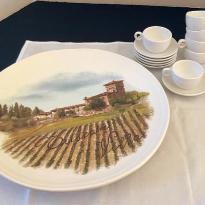 Italian Ceramic Platter & Espresso Set For 6