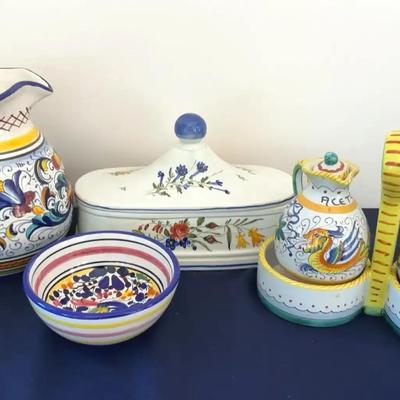 Lot Of Italian Pottery Oil And Vinegar Pitcher