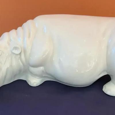 Numbered White Ceramic Hippopotamus From Italy