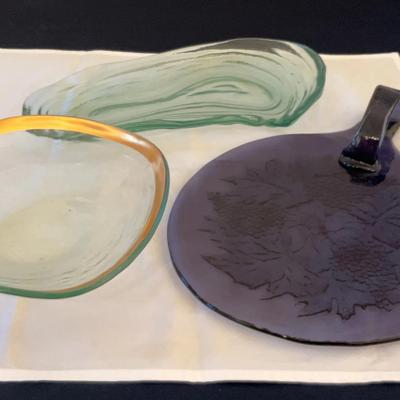Trio Of Decorative Art Glass Serving Pieces