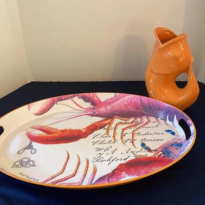 Beachside Metal Tray And Ceramic Pitcher