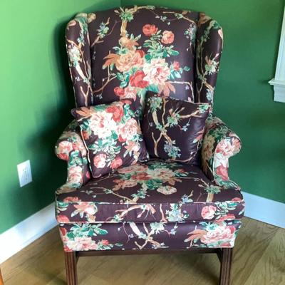 Floral Wing Back Accent Chair With Throw Pillows
