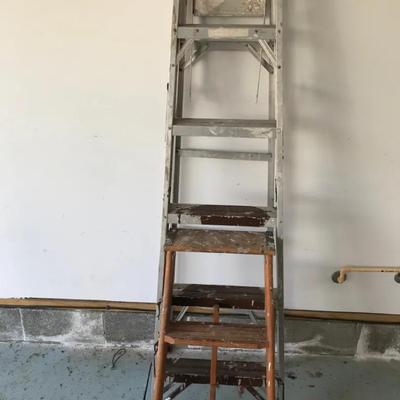 Aluminum Step Ladder And Wood Stepstool