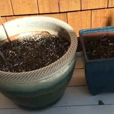Two Glazed Clay Planter Pots