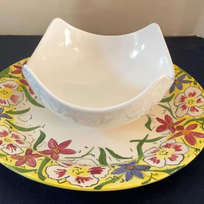 Handpainted Serving Platter With Bowl