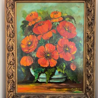 Signed Still Life Poppies Montillo 1970