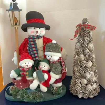 Large Snowman Decoration With Pinecone Tree