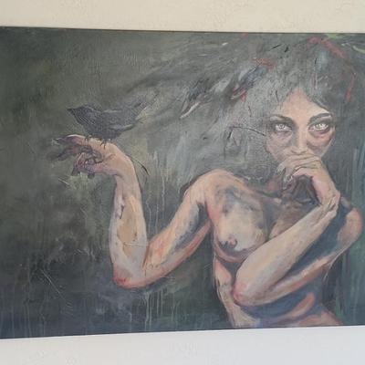 Camile Krialanovich O/C Painting "Bird Hat" 2010 Figural Female Nude