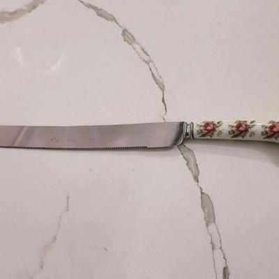 Prill Sheffield England Stainless Cake, Pie, Bread Knife With Floral Ceramic Handle