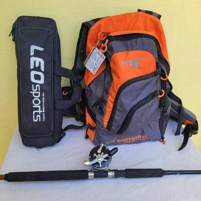 Fishing Bag And Contents, Shimano Rod, Penn Reel, LEO Sports Rod And Reel