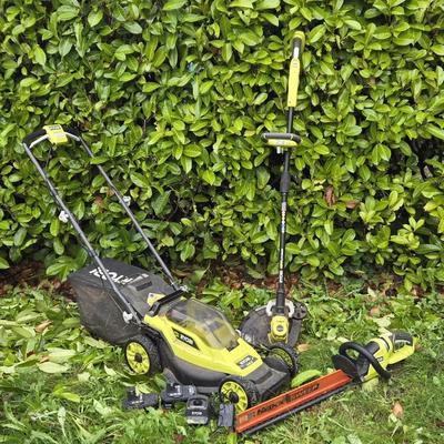 Ryobi 18v One+ Electric Lawn Mower, Weed Wacker/Edger, And Hedge Trimmer