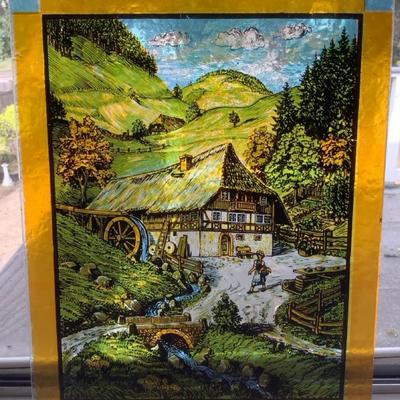 Reverse Glass Painting – Alpine Watermill Scene