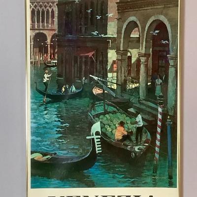 Mid-Century “Venezia” Italian Travel Poster – Framed Gondola Scene (1960s–70s)