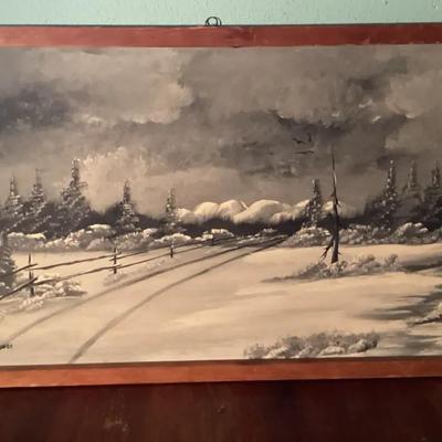 Original Winter Landscape Painting by Dewane Brackenridge – Monochrome Scene

