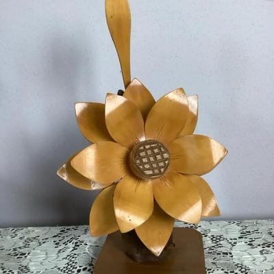 Handcrafted Wooden Sunflower Sculpture on Base