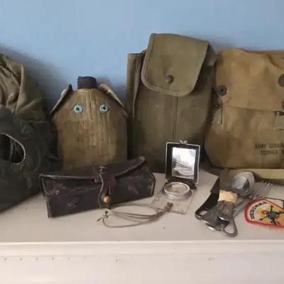 Vintage U.S. Army Military Gear Lot – Bags, Canteen, Gas Mask & Accessories