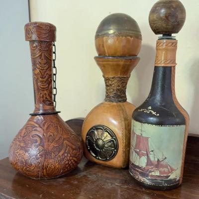 Handcrafted Leather-Covered Decorative Bottles – Spain & Brazil