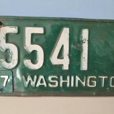 1957 Washington State License Plate – Green & White Metal