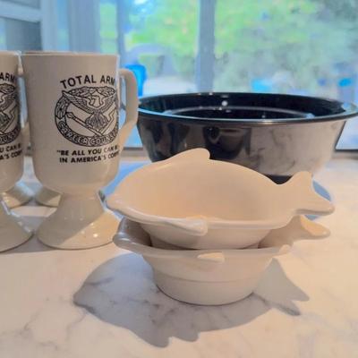 Chantal Fish, Total Army Career Counselor Mugs, Black Glass Pyrex Bowls 