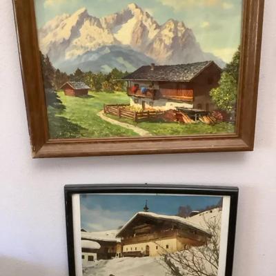 Vintage Alpine Chalet Landscape Prints