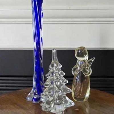 Blue Spiral Bud Vase/Glass Angel/Glass Fir Tree