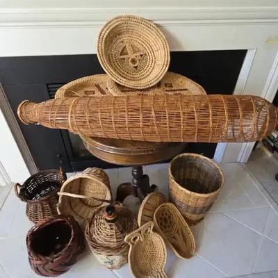 Collection of Vintage and Handcrafted Woven Baskets — Mixed Styles and Sizes