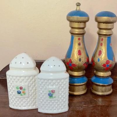 Salt & Pepper Shakers – Porcelain & Hand-Painted Wood