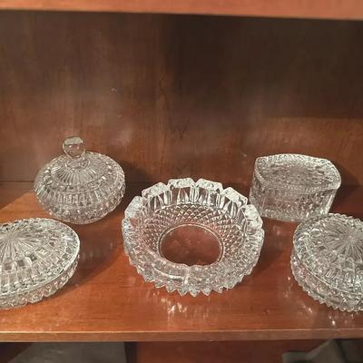 Cut Crystal Vanity and Trinket Box Collection with Accent Bowls