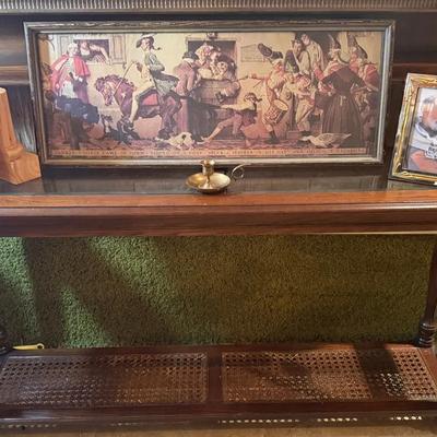 Vintage Wooden Console Table with Collectibles