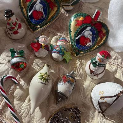 Lot of Assorted Collectible Christmas Ornaments – Porcelain, Hand-Painted, and Novelty