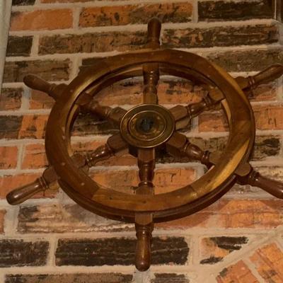 Vintage Nautical Ship Wheel – Solid Wood with Brass Center