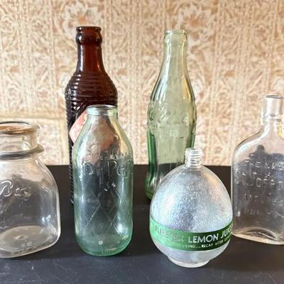 Vintage Bottles. Coca Cola, Dr.pepper, Orange Crush, St Joseph, Lemon Juice