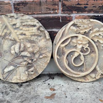 Pair of Cast Stone Botanical Garden Wall Plaques