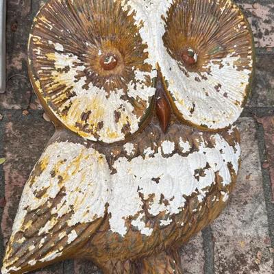 Large Cast Concrete Owl Garden Sculpture – Rustic Patina