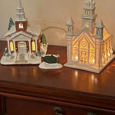  Kinkade & Lenox Church Lighted Houses With Boxes 