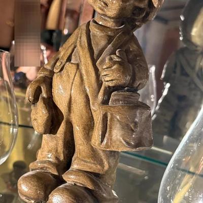 Glazed Boy Figurine With Two Glass Cups